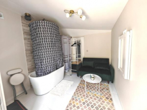STUDETTE LA ROSÉE ABONDANTE à 45 min de Paris, 10m2, indépendante, cosy, apaisante, mobiliers convertible, WiFi, TV, kitchenette, sanitaires inclus et visibles dans la même pièce, mini terrasse et jar